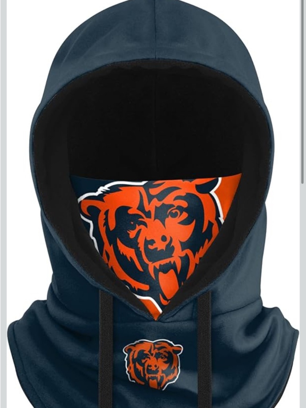 Navy Hooded Face Cover with Orange Chicago Bears Logo